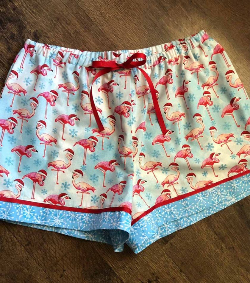 Christmas shorts with flamingos