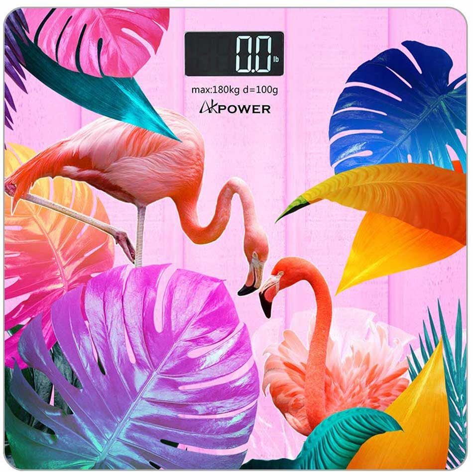 Flamingo body weight scale with tropical theme