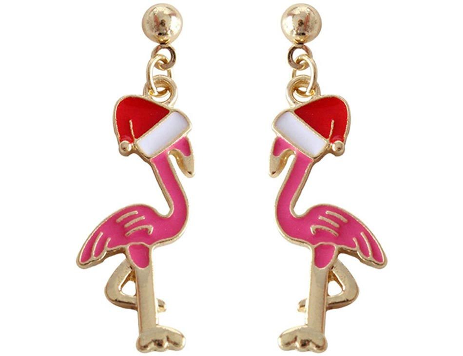 Flamingo Christmas earrings