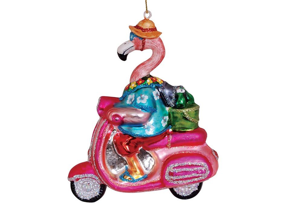 Cute flamingo on scooter Christmas ornament