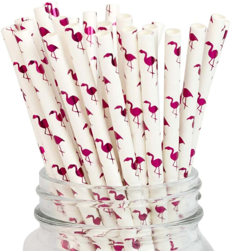 Eco-friendly flamingo paper straws
