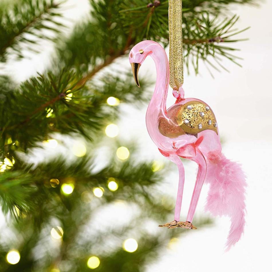 Glass pink flamingo ornament by Hallmark