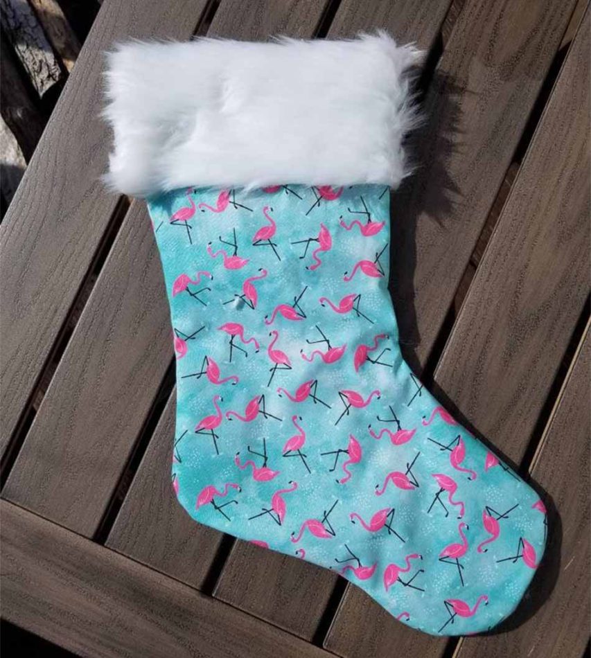 Pink flamingo Christmas stocking