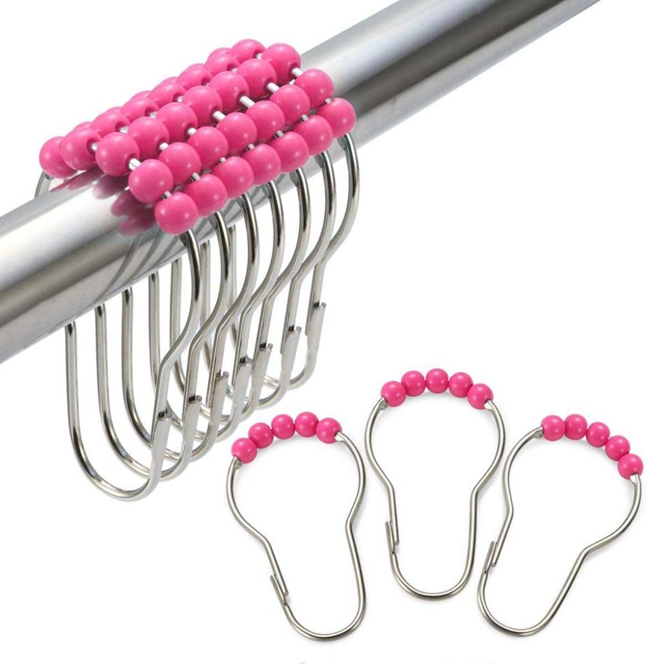 Pink shower curtain hooks to bring flamingo color